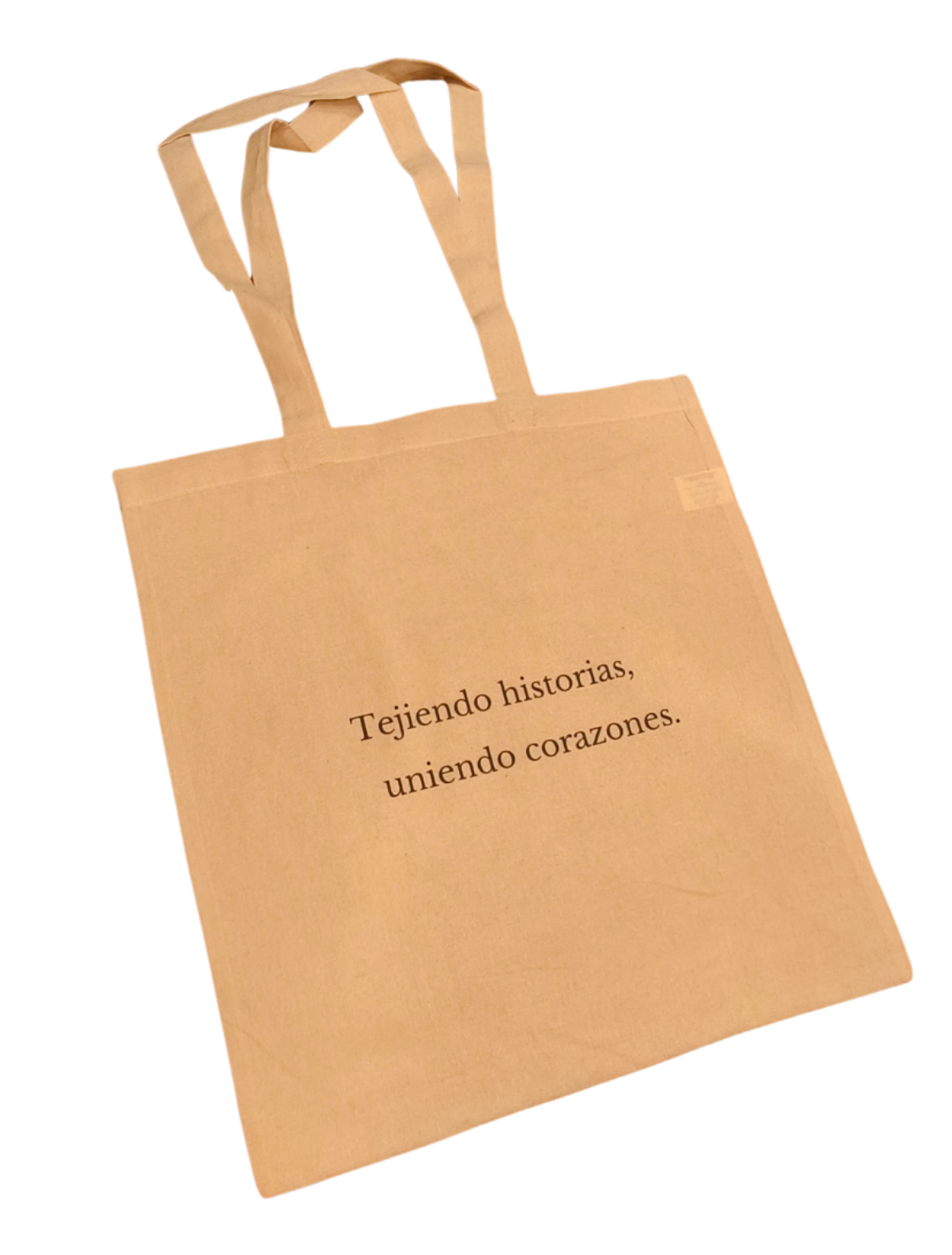 Bolsa tote bag "Tejiendo historias, uniendo corazones".